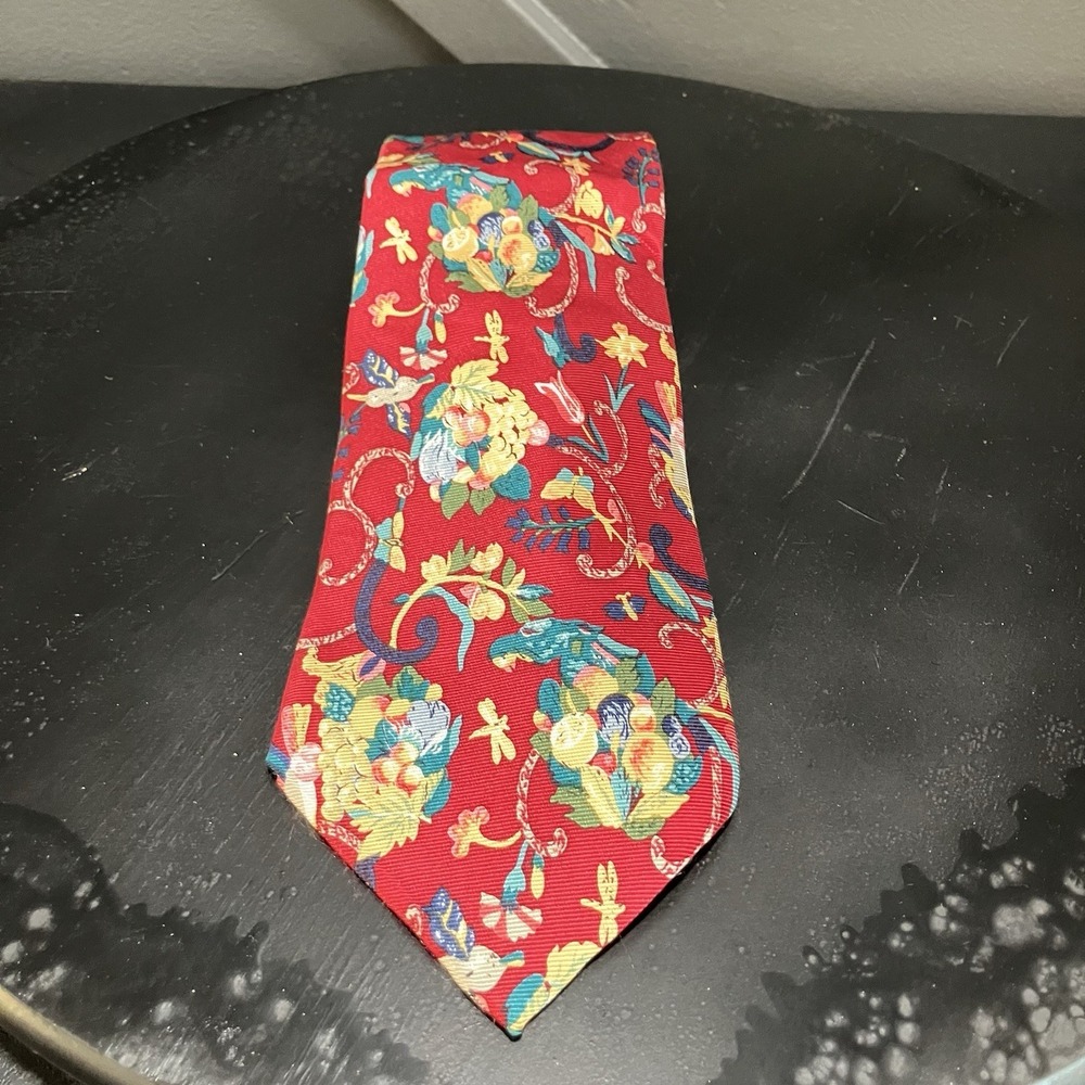 Diane von Furstenberg 100% Silk Floral Print Neck Tie Multicolor Vintage
